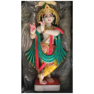 印度出口商克里希纳勋爵雕像崇拜印度教文化手工优质大理石抛光