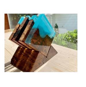 Epoxy Resin Square <b>coaster</b> and Wood Stand Eco Friendly Luxury Solid Wood and Epoxy Resin Craft Tea <b>Drink</b> Cup <b>Coasters</b> - Product Image 1