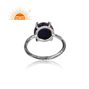 Lapis Lazuli พลอยธรรมชาติ Prong ชุดซ้อนแหวนผู้ผลิตเครื่องประดับ925ออกซิไดซ์ผู้จัดจำหน่ายเครื่องประดับแหวนเงินออกซิไดซ์ - Product Image 4