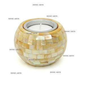 Portavelas de trabajo hecho a mano de madreperla Portavelas de madera de forma cuadrada de calidad premium a la venta - Product Image 4