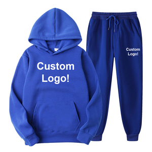 Venta al por mayor de peso pesado de talla grande patrón sólido pulóver sudaderas con capucha mujeres hombres moda Deporte Pantalones de chándal con capucha conjunto chándal de invierno - Product Image 1
