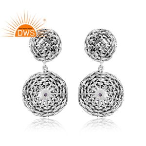 Pendientes Largos de Plata 925 con Diseño Tejido y Oxidado, Proveedor de Joyería, Pendientes con Gemas de Amatista Natural - Product Image 3