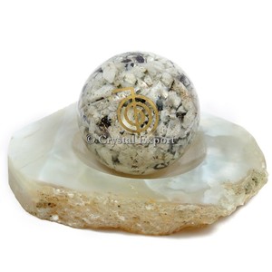 Esfera de orgón de piedra lunar arcoíris con símbolo de Reiki, suministros artesanales de piedra curativa - Product Image 1