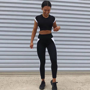 Conjuntos deportivos de 2 piezas para mujer, top corto con tiras y pantalones largos ajustados, ropa deportiva para yoga - Product Image 3