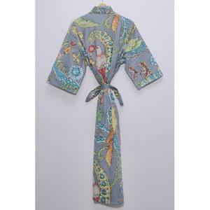 Women's XL Free Size Floral Woven Bathrobe Wrap Dress 100% Cotton Indian Dressing Gown Adjustable <b>Belt</b> Summer Autumn Sleepwear - Product Image 5