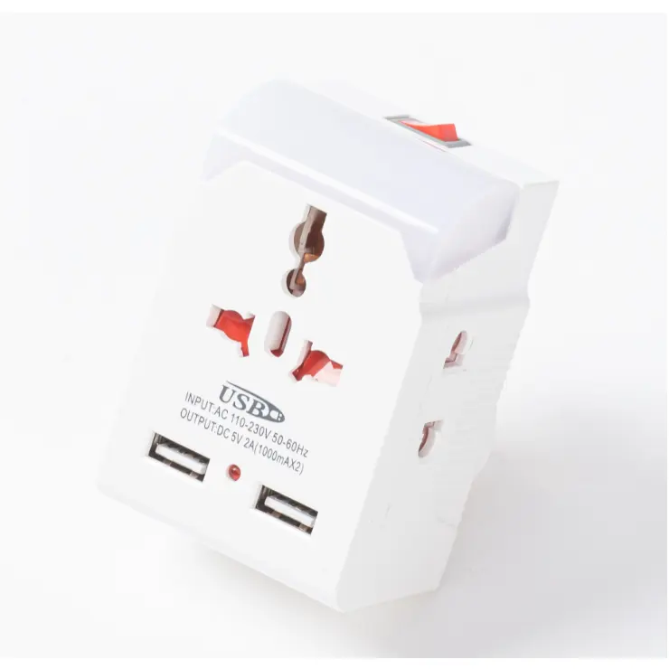 Amazon hot sell 2.1A USB universal Power Plug Adapter to two pin Plug socket converter 100-250V 13A multi travel Adaptor