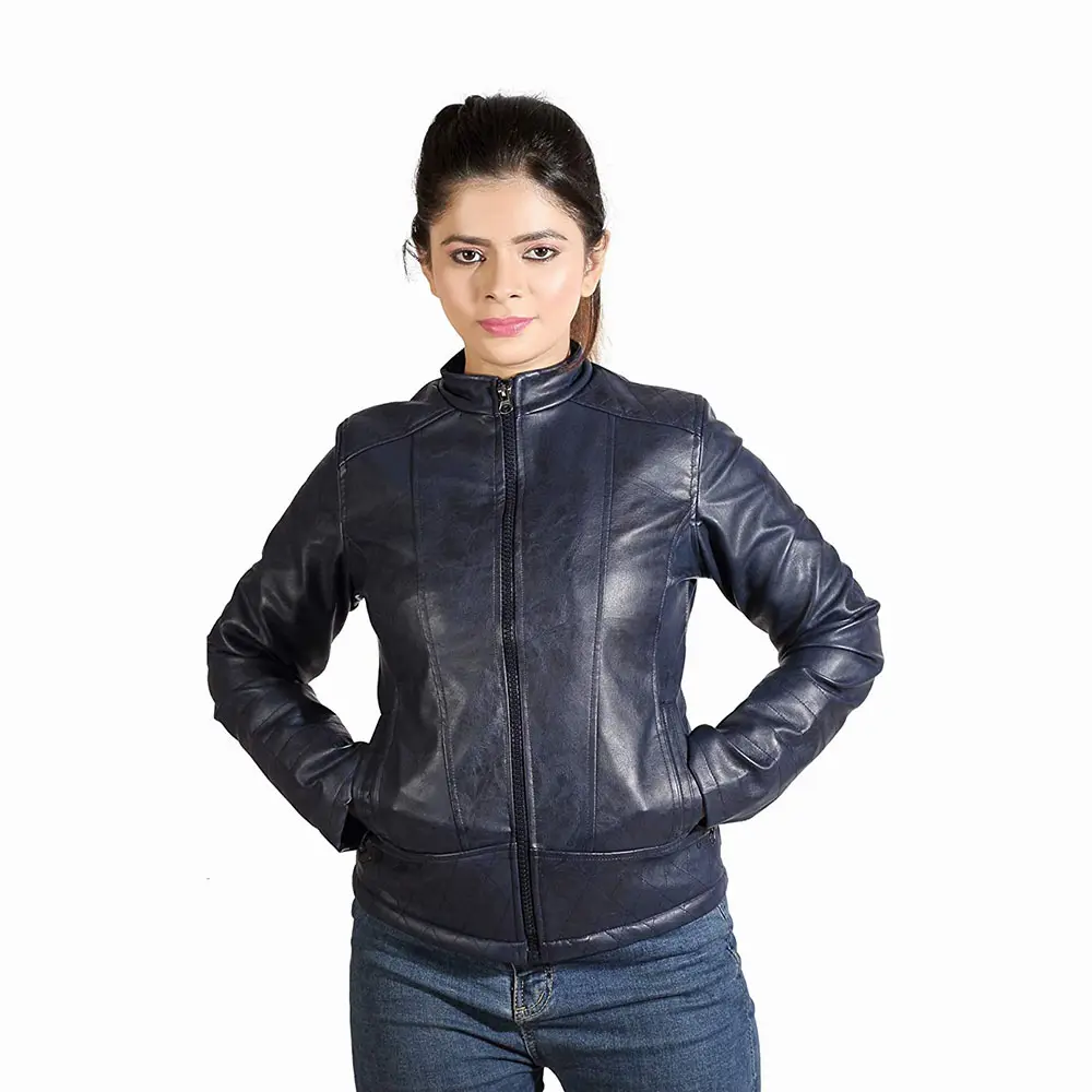 Leather made Women's Jackets Zipper Style Slim Fit Black Color Full Sleeves Crop Jackets With Custom Logo