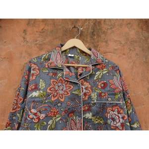 Premium indio algodón estampado floral de talla grande verano otoño primavera cómodo pijama de Punto 2 piezas conjunto ropa de dormir al por mayor - Product Image 2