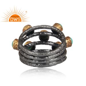 ธรรมชาติเทอร์ควอยซ์แหวนออกแบบเครื่องประดับเงินผู้ผลิตสองโทนชุบ925เครื่องประดับแหวนเงินผู้ผลิต - Product Image 4