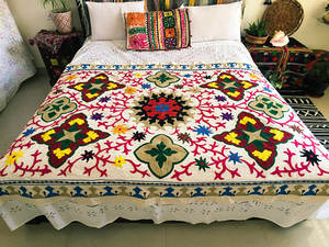 Sábana de decoración de arte europeo de 60x90 pulgadas, sábana bordada hecha a mano, tapiz clásico bohemio para colgar en la pared, cubrecama de doble tamaño - Product Image 3