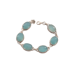 Pulsera de Plata de Ley 925 Maciza con Ágata Azul Natural, Cadena de Eslabones con Cierre de Langosta para Conjuntos de Fiesta Personalizados - Product Image 1