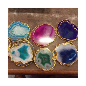Posavasos de té y café de ágata Natural teñido, posavasos con lado de latón, lámina dorada y posavasos multicolor para decoración del hogar - Product Image 1