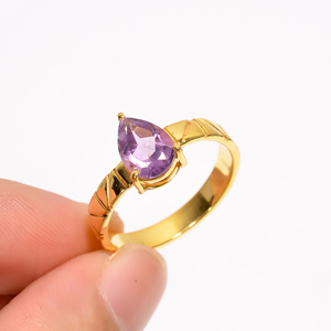 Natural Purple Amethyst Gemstone Gold Plated Ring | Adjustable Handmade Designer Ring | Statement Jewelry For Women - Product Image 1