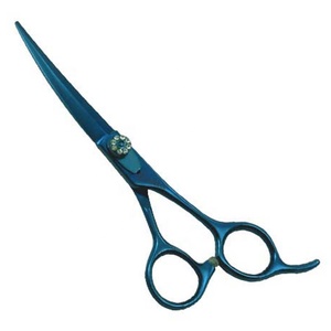 Ciseaux de coiffure professionnels Obexa PB-798 en titane bleu, lame incurvée en acier inoxydable, pointe acérée, réglables - Product Image 1