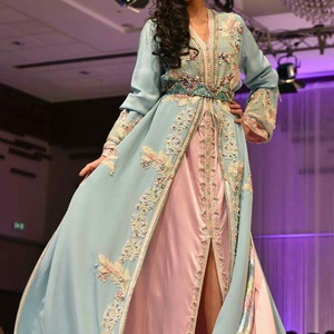 NEW--EMBROIDERY OF DABKA, CRYSTAL GLASS BEADS,GLASS STONE WORK ON ELEGANT CAFTAN DRESS FOR PARTY-WEAR @ 2022 - Product Image 1