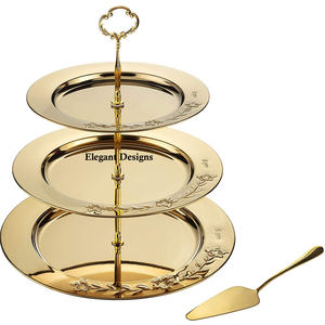 Soporte redondo de hierro con recubrimiento de polvo dorado para pastel, soporte de mesa de diseño hecho a mano para decoración de tartas, estilo indio - Product Image 4