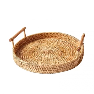 Wholesale ECO Friendly Handicraft Handmade Rattan Tray Rattan Serving Trays Decor Storage Fruit Rattan Tray