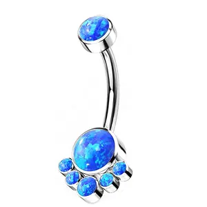 Best Quality Blue Bezel Opal Belly 14G Navel Ring Belly Button Titanium Piercing Zircon Body Piercing Jewelry
