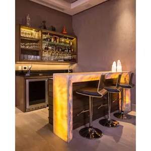 Doorschijnende Marmeren Steen Bar Aanrecht Moderne Thuis Bar Teller Met Led Verlichting