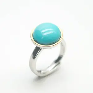 Minimal Sterling Silver Natural Turquoise Round Gemstone Ring