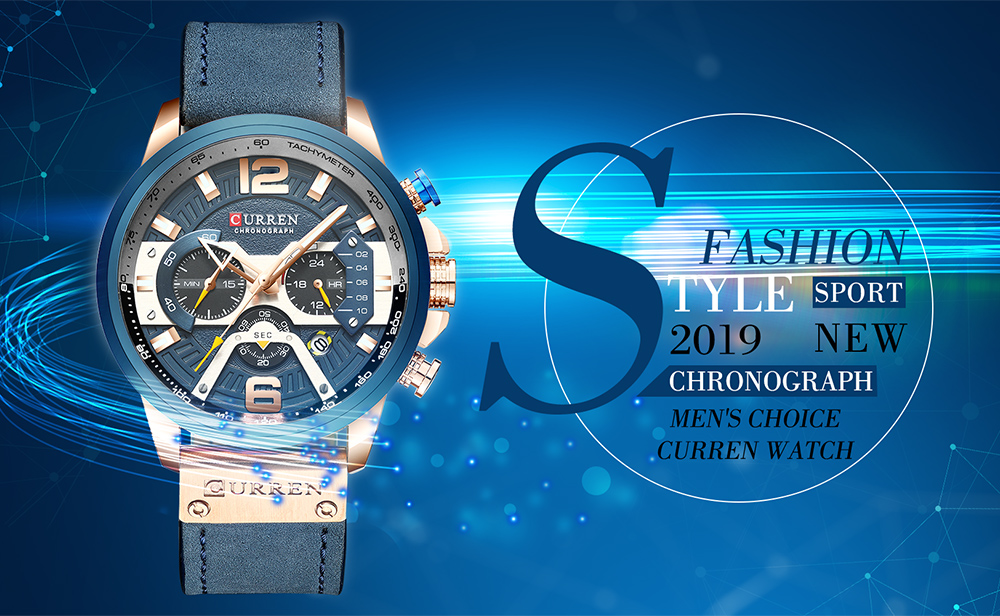 CURREN 8329 Casual Sport Watches for Men Blue Luxury Leather Wrist Watch Man Clock Fashion Chronograph Wristwatch