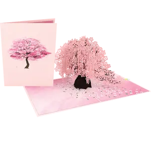 手工激光切割3D卡情人节可爱的樱花树樱花树3D弹出卡