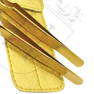 Juego de pinzas de extensión de pestañas dobles, con bolsa de Rexene, Etiqueta Privada, pinzas de extensión de pestañas doradas con bolsa de cuero dorado - Product Image 4