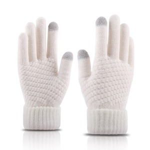 MESS SPORTS Fashion for <b>Screen</b> Women Cute Checked Printed Cotton Knitted Full Finger Mittens Winter <b>Gloves</b> - Product Image 1