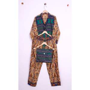 Conjunto de Pijama de Seda India para Mujer, Ropa de Dormir de Lujo, Alta Calidad, Transpirable, Secado Rápido, Diseño Floral para Verano y Otoño - Product Image 5