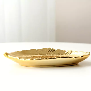 Plaqué or en forme de feuille de bijoux en céramique plat pour mariage - Product Image 5