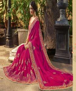 Ropa de fiesta diseñador bordado red seda flor diseño indio señoras desgaste Color naranja Saree con blusa pieza perla trabajo Sari ropa - Product Image 3