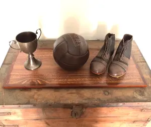 Football, Trophy and Shoes | Presentations on Plinths | 100% Cow Leather | Vintage Classic Retro Antique