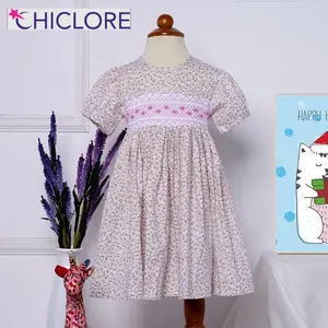 ODM OEM Wholesale short sleeve girl dress hand made floral cotton flower kids clothes wholesale 2023