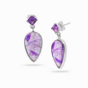 925 Solid Sterling Silver Bezel <b>Earring</b> Bezel Setting Natural Chevron <b>Amethyst</b> Gemstone <b>Earring</b> Pear Stone Style <b>Earring</b> - Product Image 3