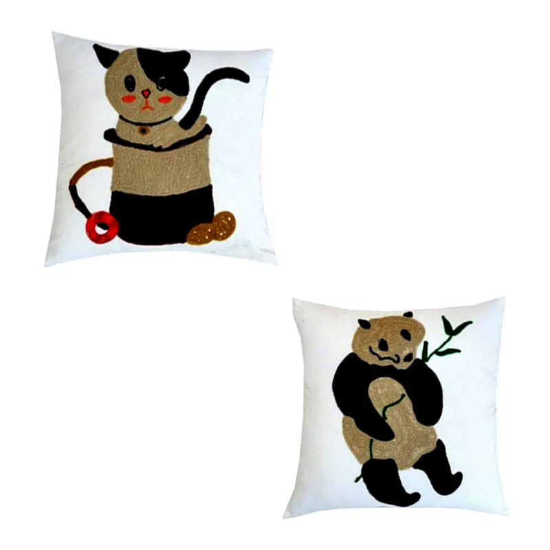 Capa de sofá de lã para algodão, capa panda/gato para almofada feita à mão, design de malha, para atacado e exportação