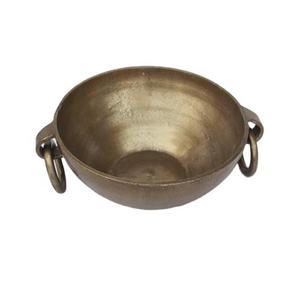 Bol en aluminium moulé de finition en laiton antique avec poignées de style anneau décor à la maison en métal poli pour salon - Product Image 1