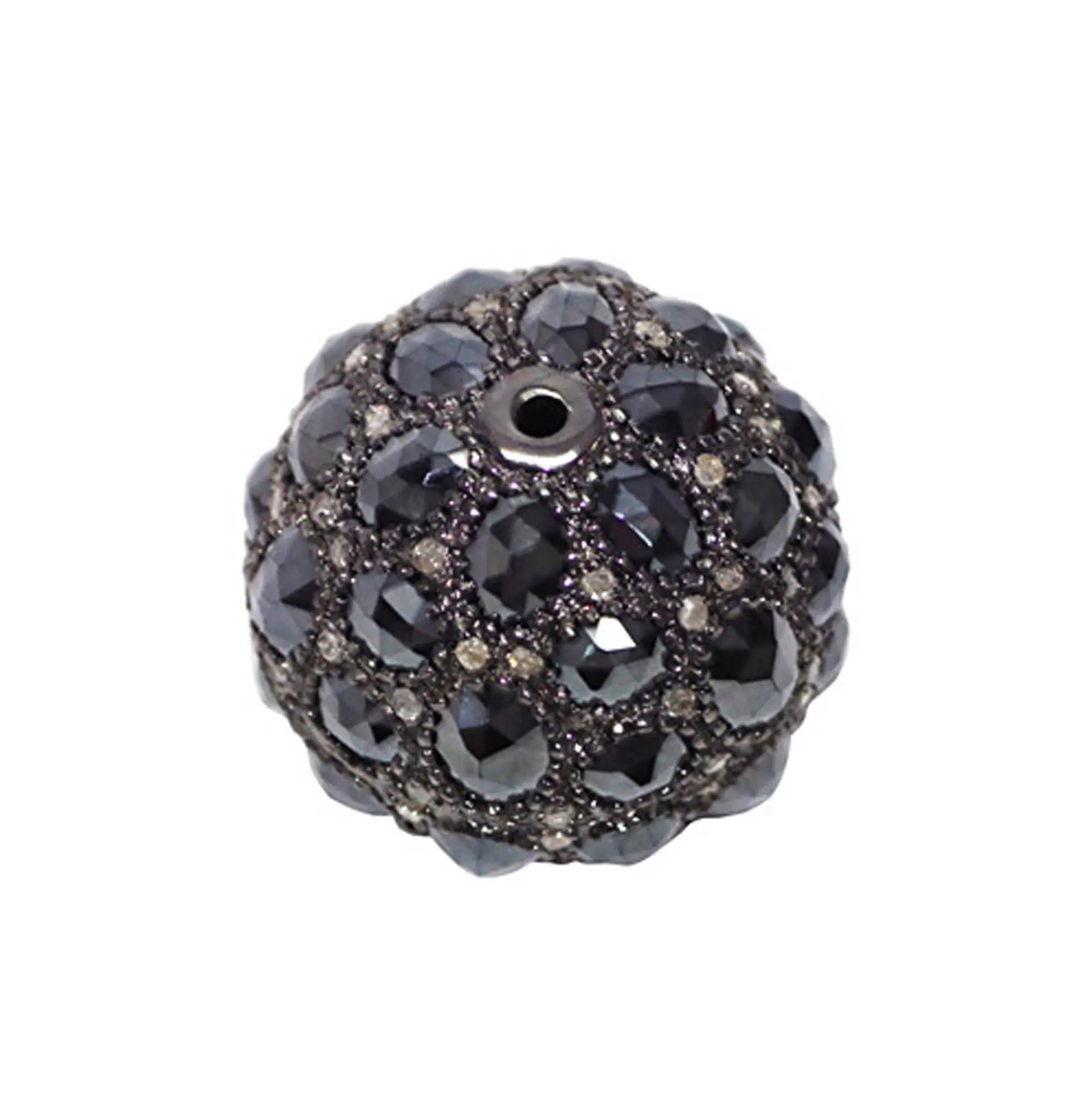 Black Spinel Gemstone Spacer Ball Finding 925 Sterling Silver Wholesale Jewelry Supplier