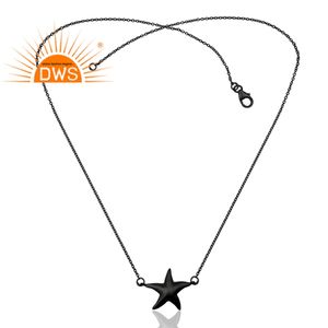 Longue chaîne en plaqué Rhodium noir, modèle étoile poisson, pendentif, collier bijoux en argent massif, fabrication de bijoux - Product Image 2