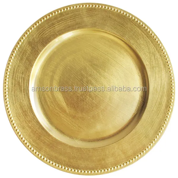Wedding Party Decoration Metal Charger Plate Golden Finished Metal Iron Beaded Rim Charger Plater Round Shape
