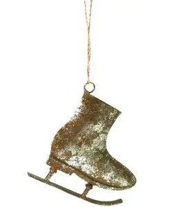 Zapatos de patinaje de METAL para decoración navideña, adorno colgante de alta calidad, color marrón y plateado