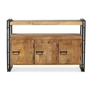 Moderno estilo Boho europeo acabado natural madera de mango sólido almacenamiento industrial buffet gabinete aparador