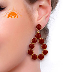 Pendientes colgantes de gota de piedras preciosas de jaspe rojo multi plata de ley chapada en oro amarillo indio fabricante colección clásica - Product Image 4
