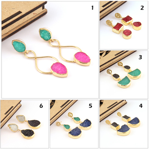 Tendencia moda natural rojo azúcar druzy martillo acabado pendiente de gota chapado en oro/plata superventas pendiente colgante - Product Image 3