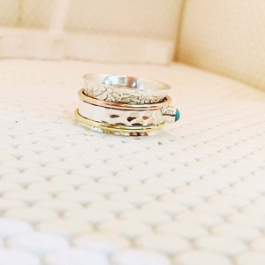 แหวนสปินเนอร์แท้บริสุทธิ์925,แหวนสปินเนอร์ทองเหลืองและทองแดงพลอยเทอร์ควอยส์สามโทนแหวนสปินเนอร์แฟชั่น - Product Image 3