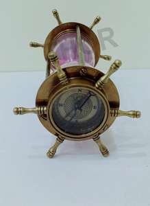Reloj de arena de latón antiguo náutico con brújula, reloj de arena coleccionable para el hogar y la Oficina, regalo marítimo - Product Image 2