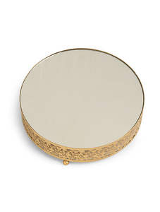 Plateau miroir rond en métal de créateur unique doré Plateaux de rangement élégants au meilleur prix de l'Inde - Product Image 2