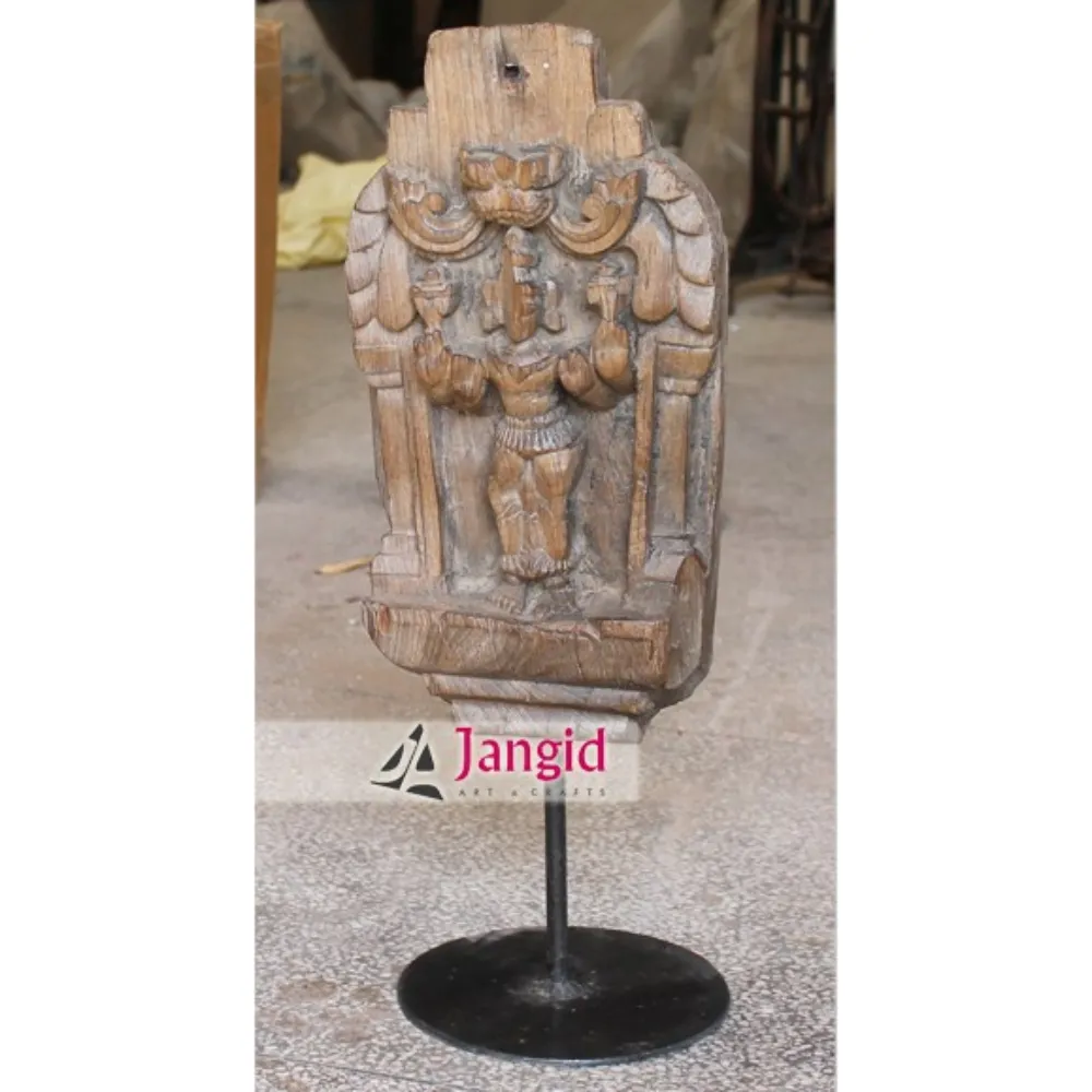 Indian Antique Wooden God Statue with Base