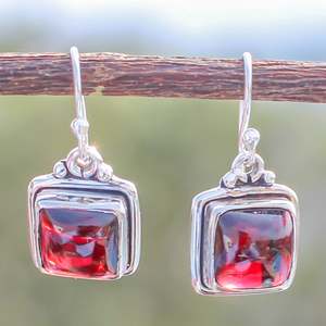 Red Garnet Natural Gemstone 925 Solid Sterling Silver Handmade <b>Earring</b> 0.98"<b>Long</b> Women Cute Gift Wholesale - Product Image 3