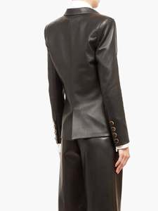 เสื้อโค้ทหนังแกะสีดำสำหรับผู้หญิงพร้อมปุ่มปิดมีให้เลือกทุกสี - Product Image 4