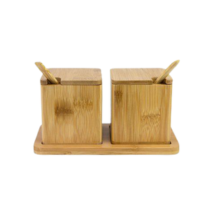 Juego de caja de sal y pimienta de madera con cucharas de metal dorado, tarros de especias de cocina de forma redonda a precios atractivos - Product Image 5